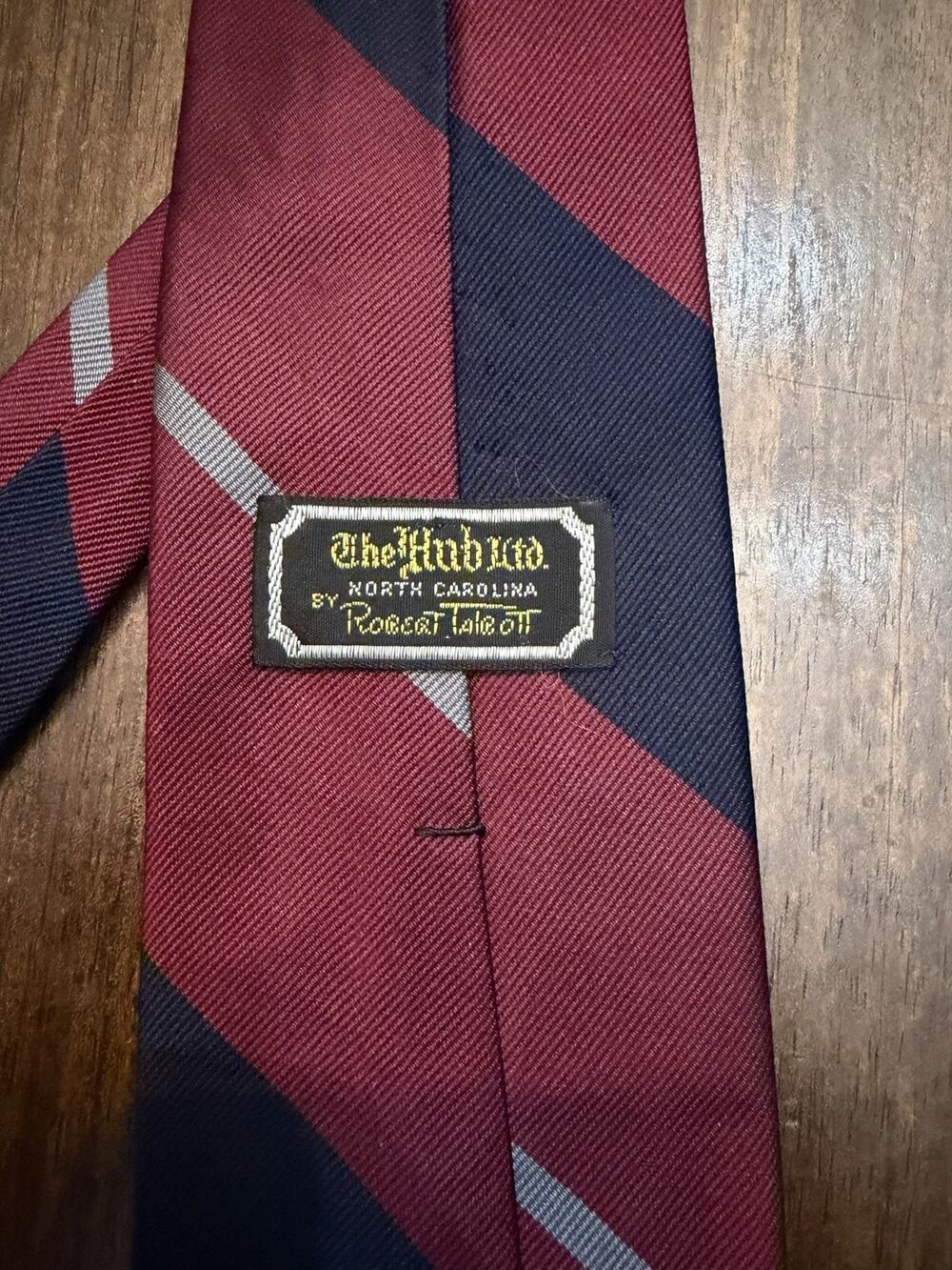 Vintage Robert Talbott Silk Maroon White Blue Striped Repp Formal Tie